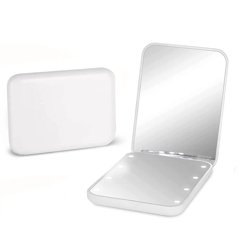 led lighted pocket mirror with 1x/2x magnification