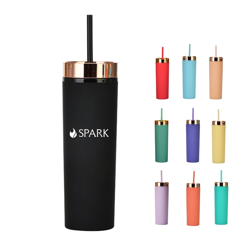 16oz double wall plastic tumbler with straw