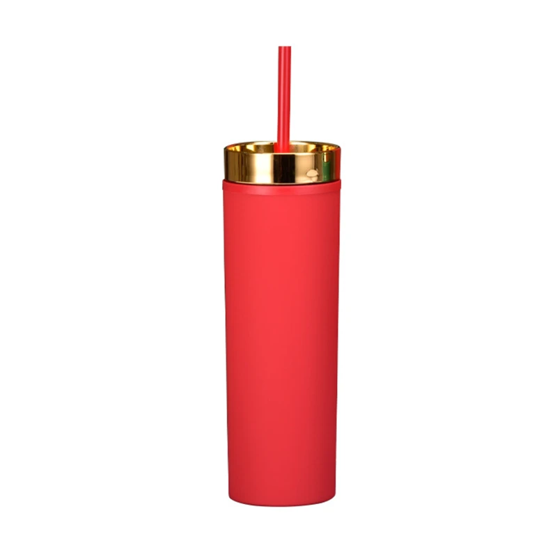 16oz double wall plastic tumbler with straw