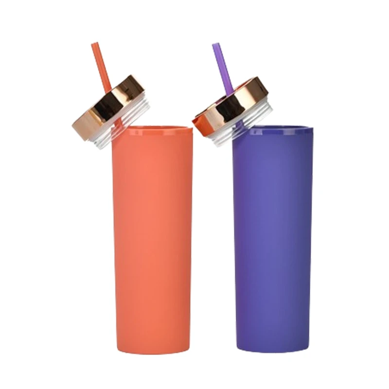 16oz double wall plastic tumbler with straw
