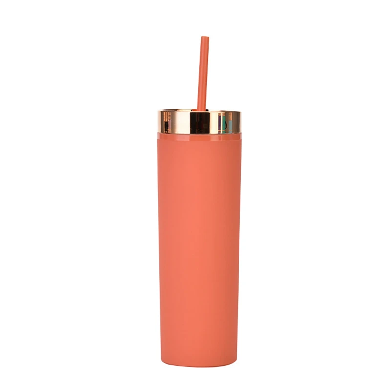16oz double wall plastic tumbler with straw
