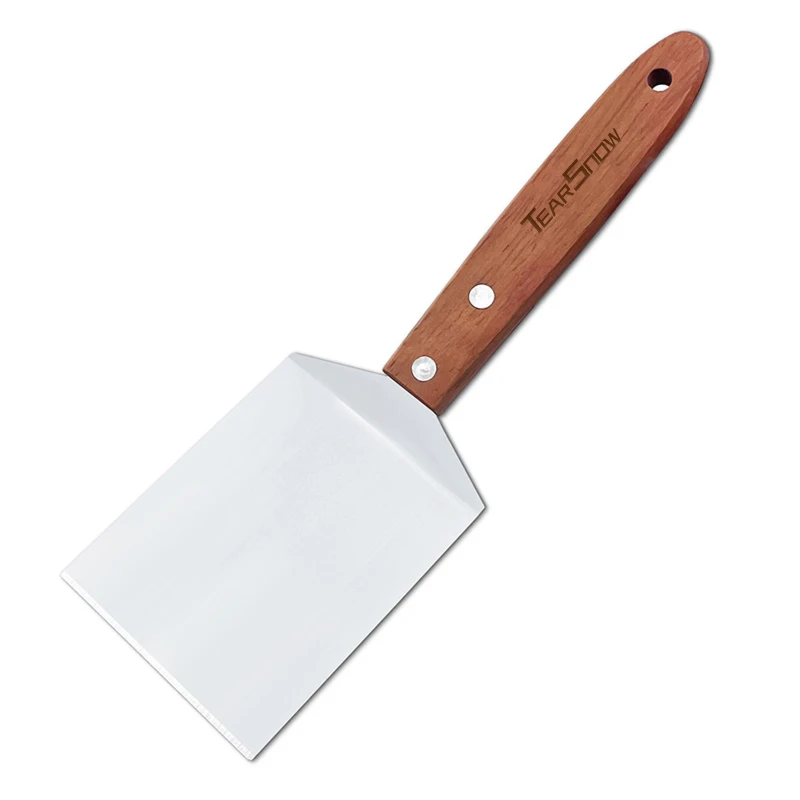 wooden handle stainless steel flat square spatula