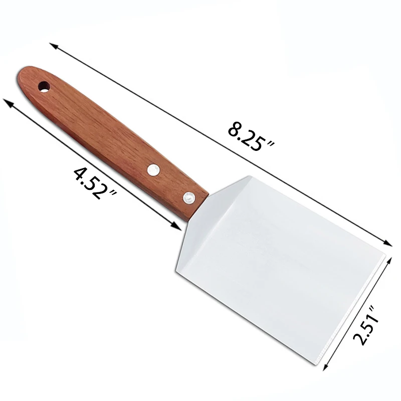 wooden handle stainless steel flat square spatula