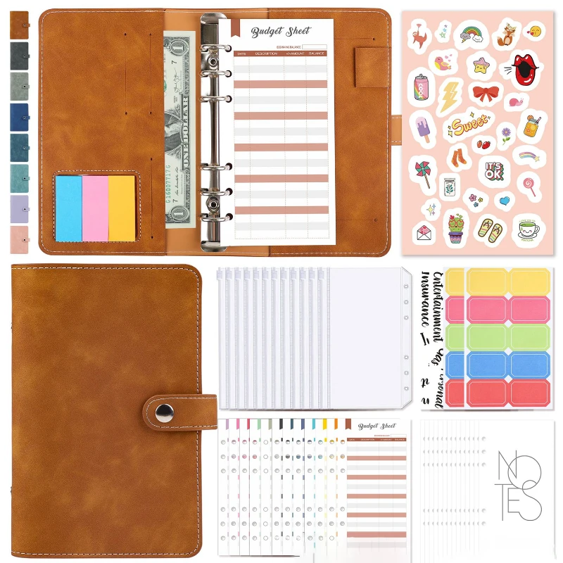 a6 leather cash budget binder set