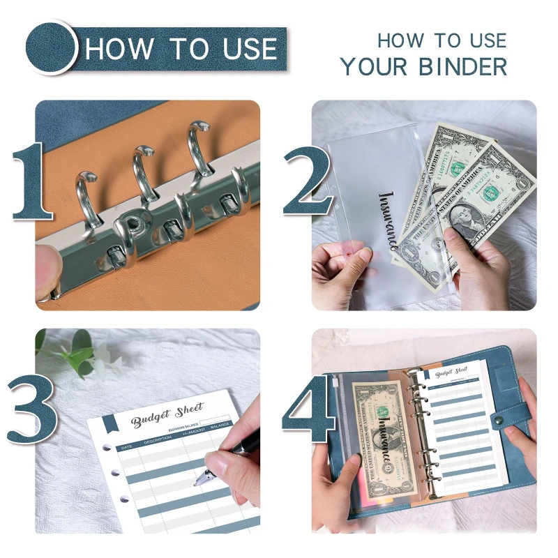 a6 leather cash budget binder set