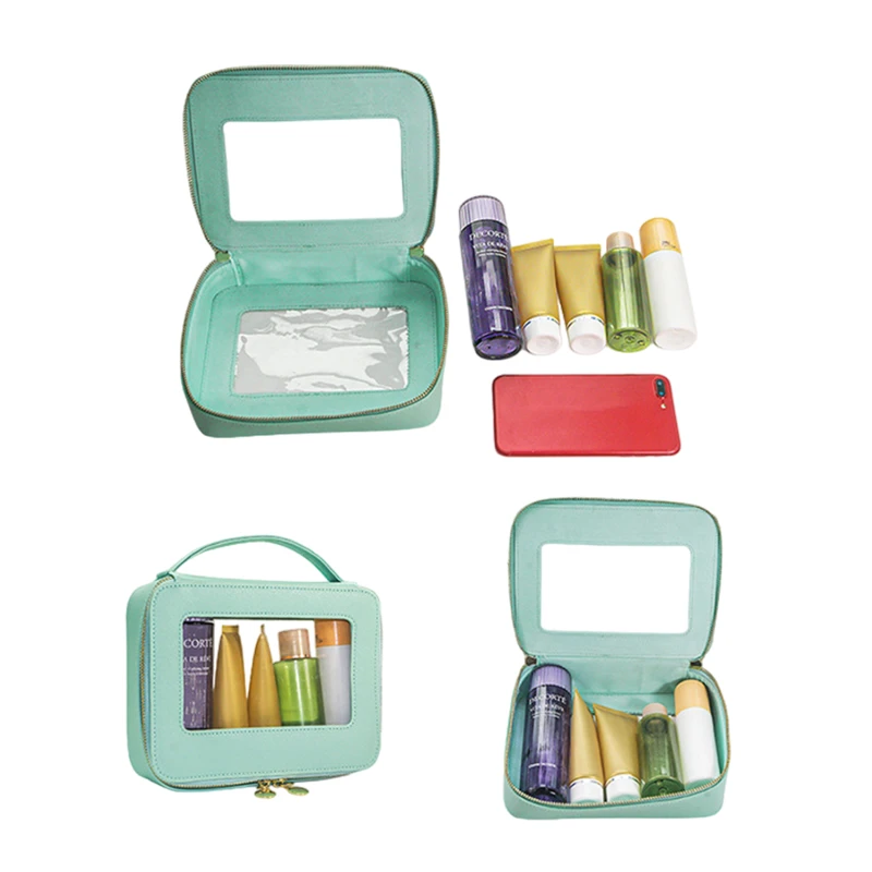 high end portable cosmetic case with clear window