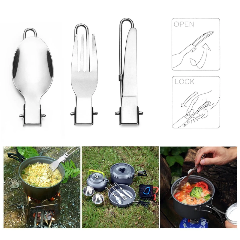 foldable travel 3 in 1 utensils set spoon, fork&knife