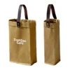 reusable kraft paper wine tote bag with leather handle