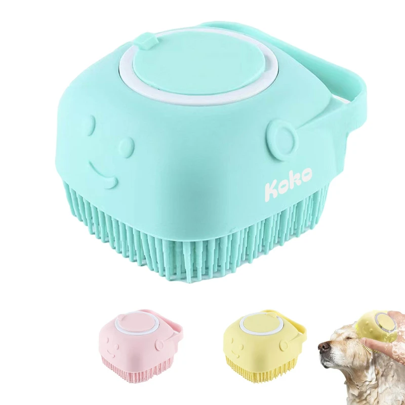 silicone pet bath massage brush with shampoo dispenser