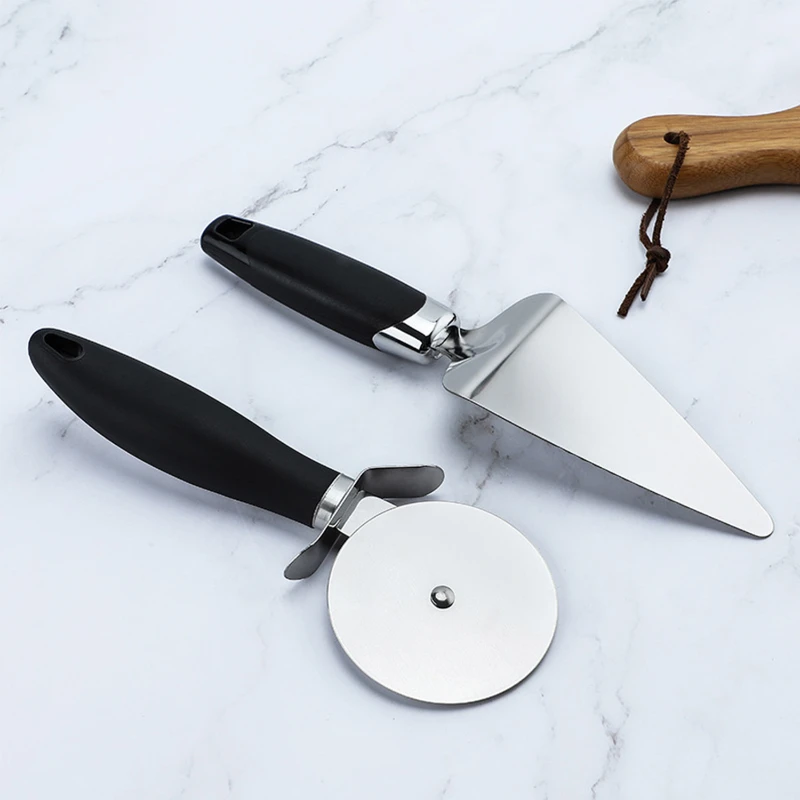 stainless steel pizza wheel cutter and server set