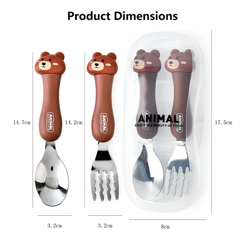 kids stainless steel baby spoon fork set with travel case
