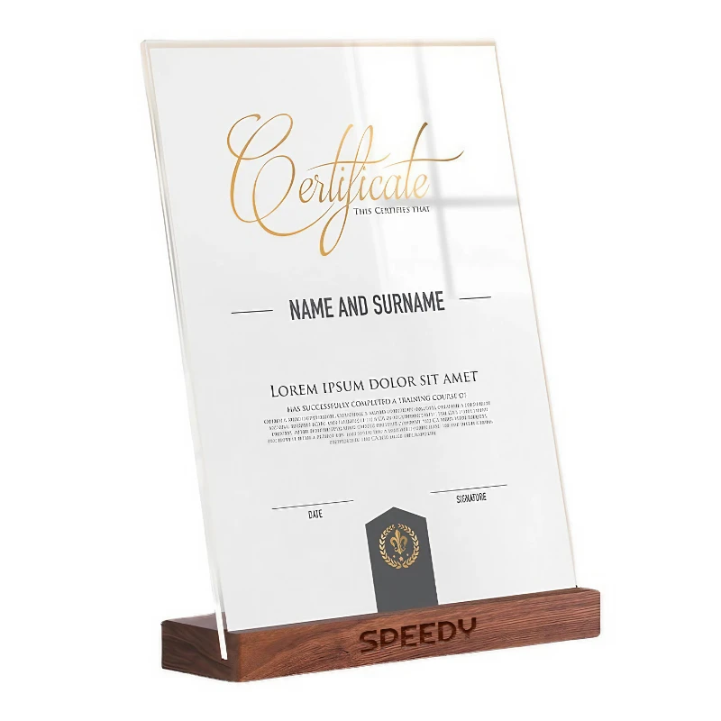 a4 acrylic certificate photo frame with wood base