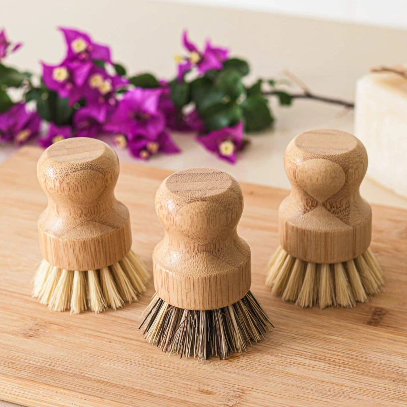 mini bamboo dish brush natural scrub