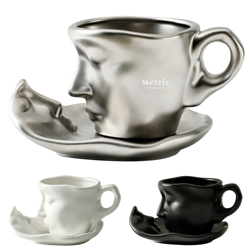 ceramic kissing couple coffee mug set