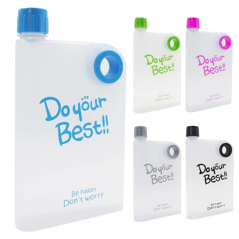 reusable slim flat water bottle 380ml portable flask