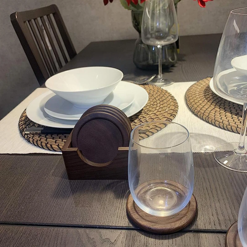 classic wood coaster set of 7 pieces walnut and beech