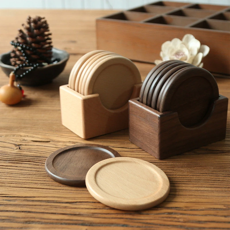 classic wood coaster set of 7 pieces walnut and beech