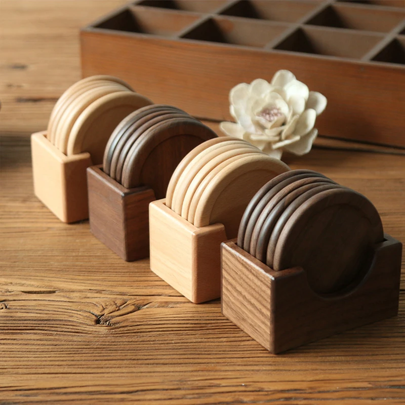 classic wood coaster set of 7 pieces walnut and beech