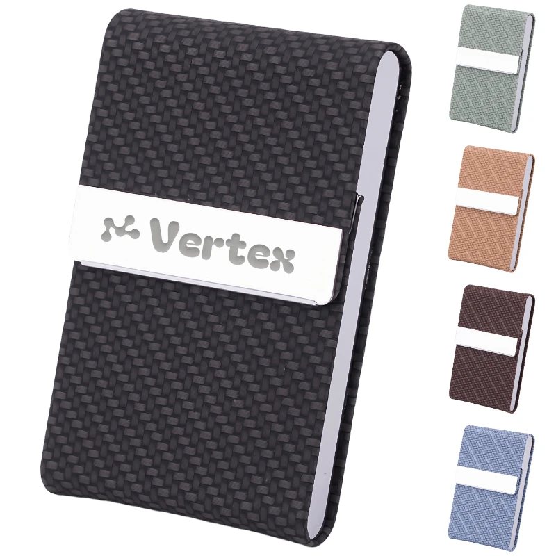 business card holder pu leather & stainless steel