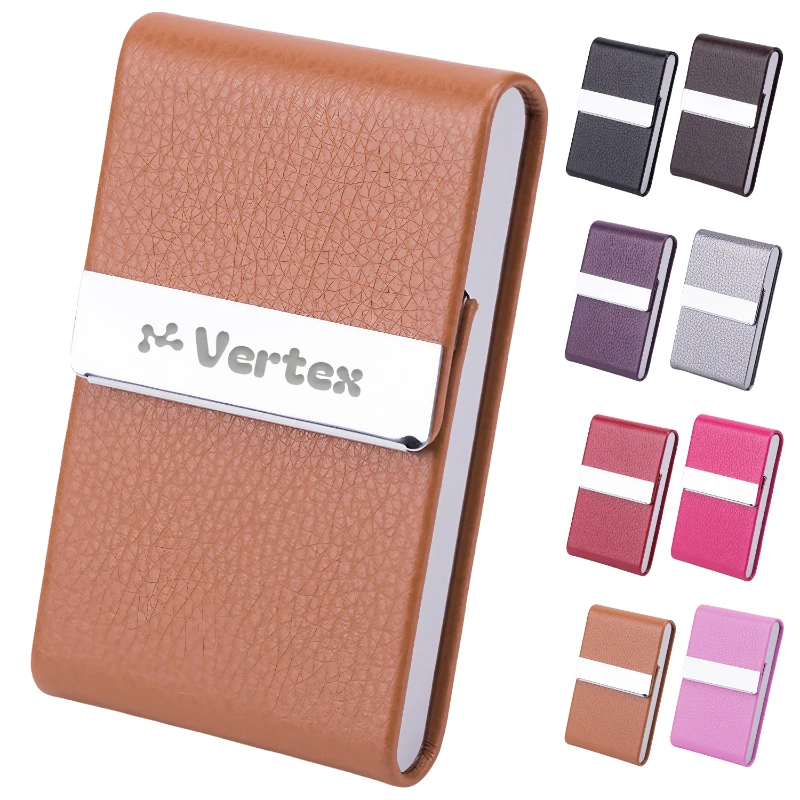 business card holder pu leather & stainless steel