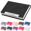 business card holder case pu leather & stainless steel