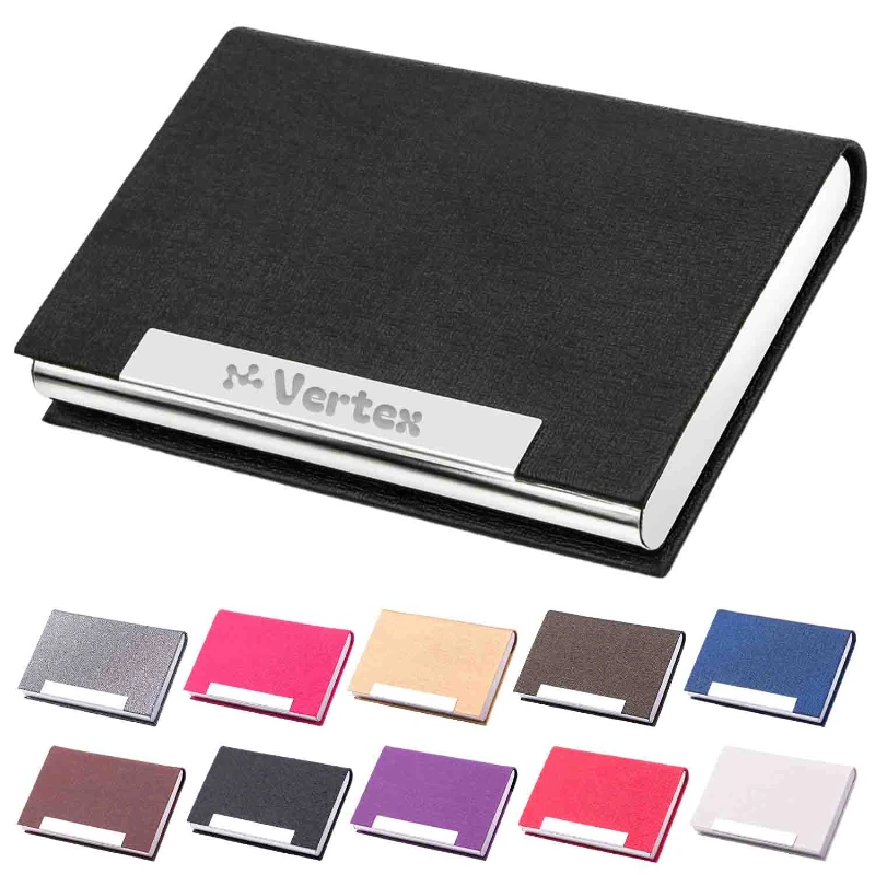 business card holder case pu leather & stainless steel