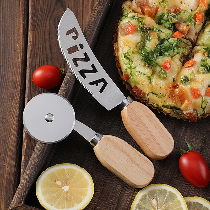 stainless steel pizza wheel cutter and knife set