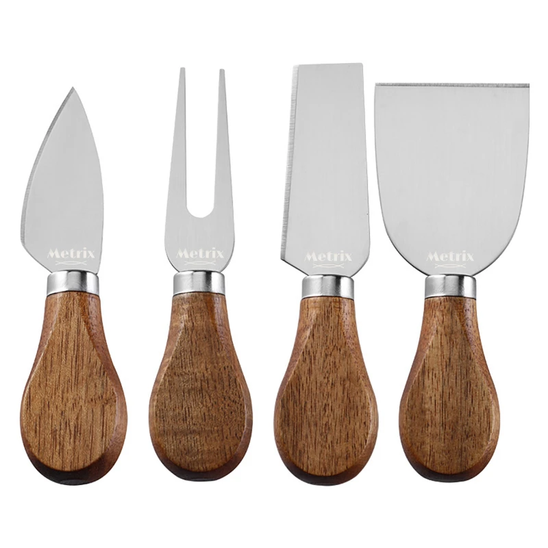 4 piece cheese knives set with wooden handle