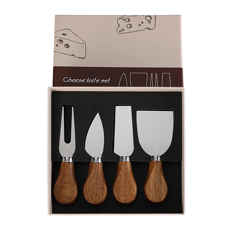 4 piece cheese knives set with wooden handle