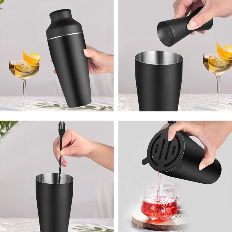 premium 8 piece black cocktail shaker set