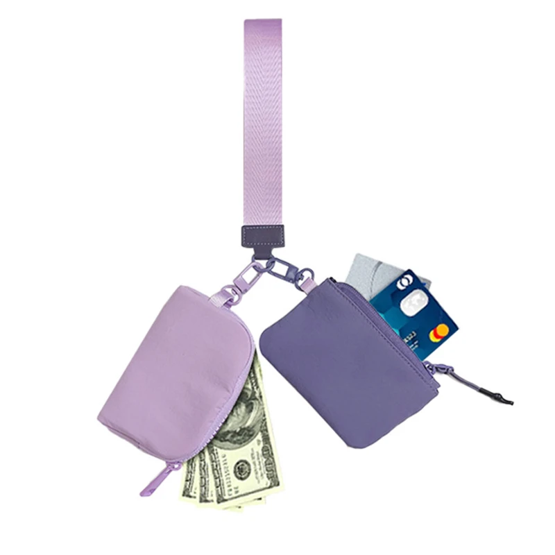 dual pouch mini zip around wristlet keychain wallet