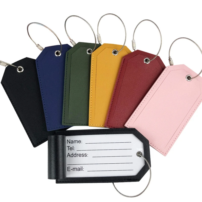 pu leather luggage tag with metal ring