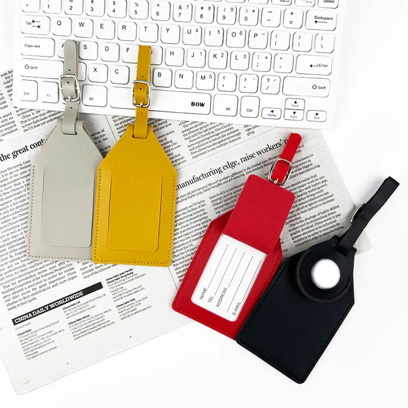 premium pu leather luggage tags with tracker slot