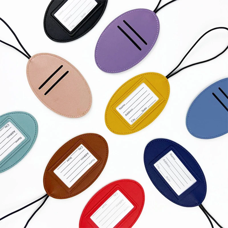 elastic cord pu leather luggage tags