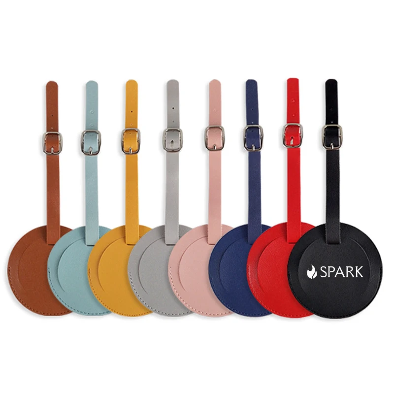 round pu leather luggage tag