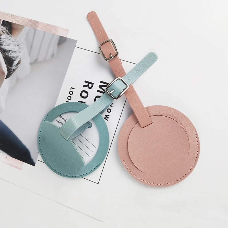 round pu leather luggage tag