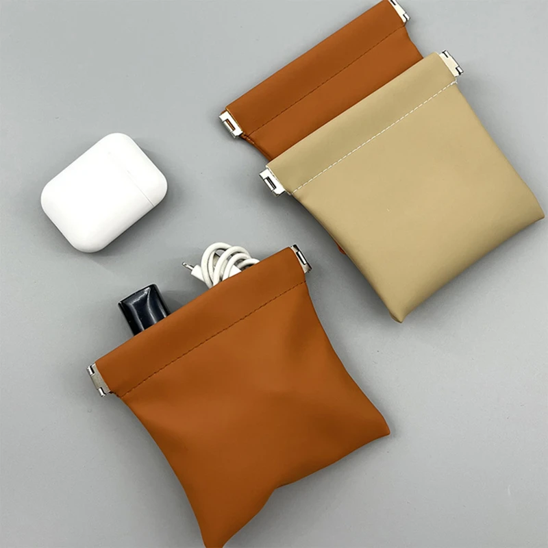 automatic snap leather storage pouch
