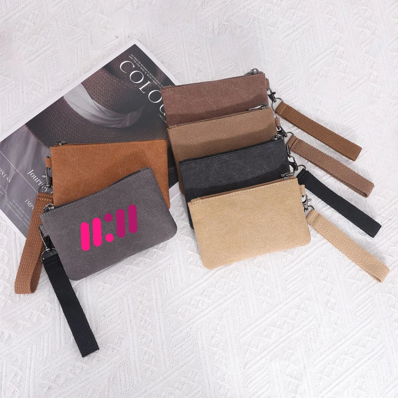 compact canvas wristlet wallet