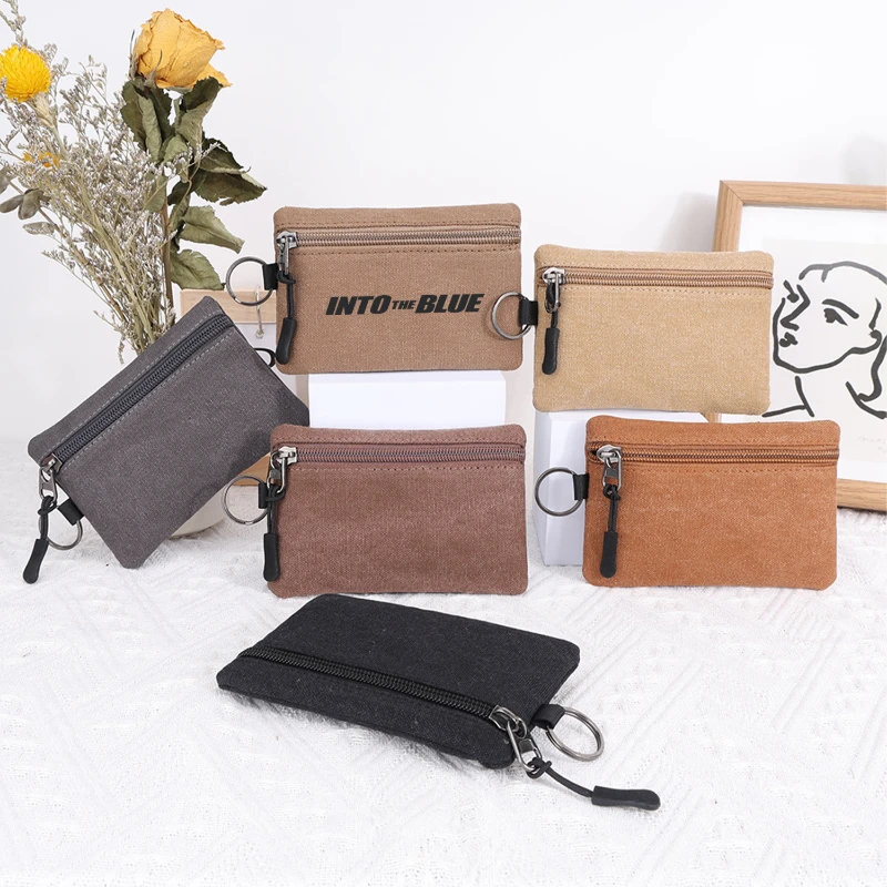 compact canvas coin and key pouch