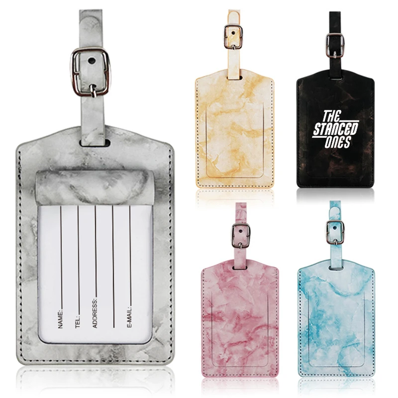 marble pattern leather luggage tag