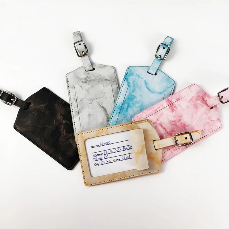 marble pattern leather luggage tag