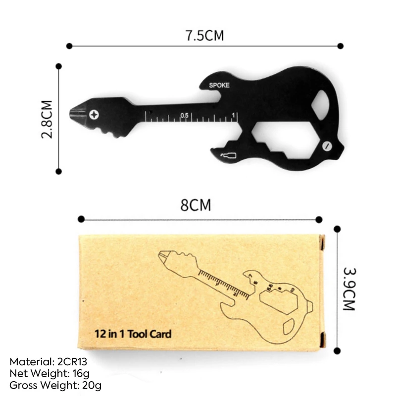 12 in 1 guitar shaped multi tool card
