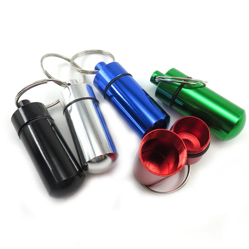 aluminum portable pill case with keychain