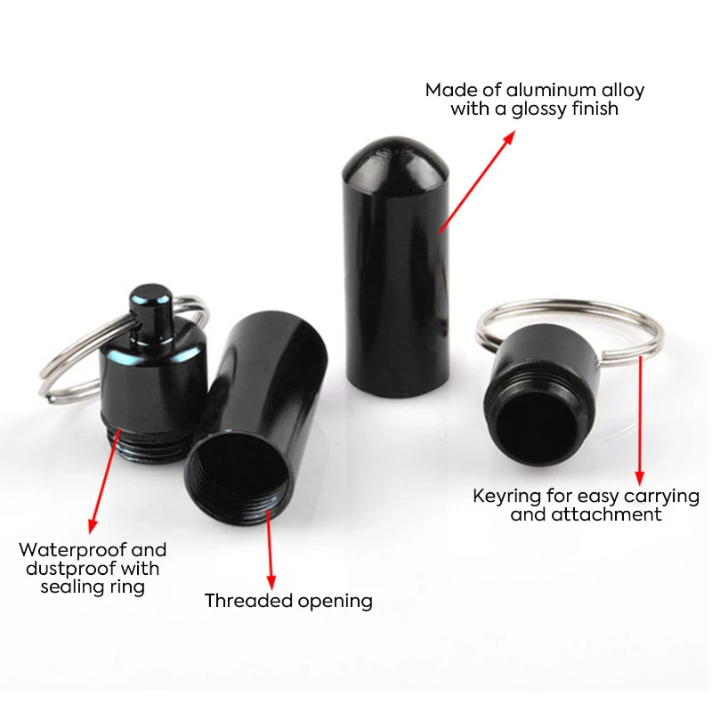 aluminum portable pill case with keychain