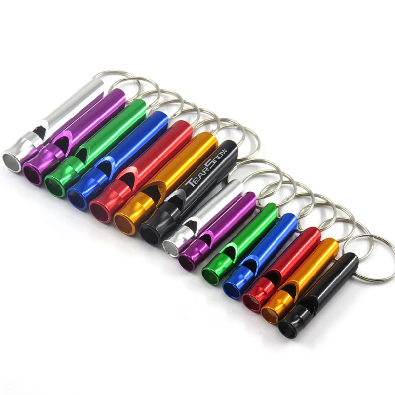 aluminum emergency whistle with keychain black