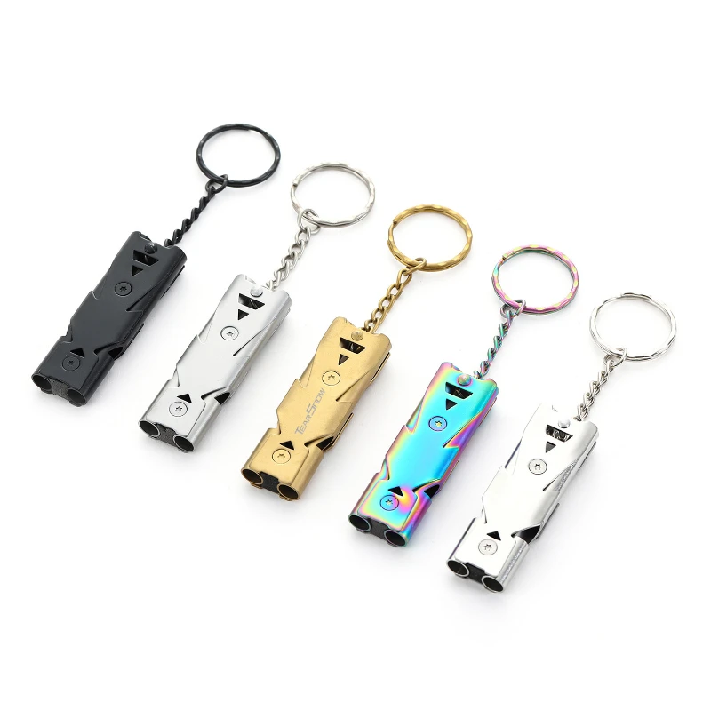 high pitched dual tube keychain whistle