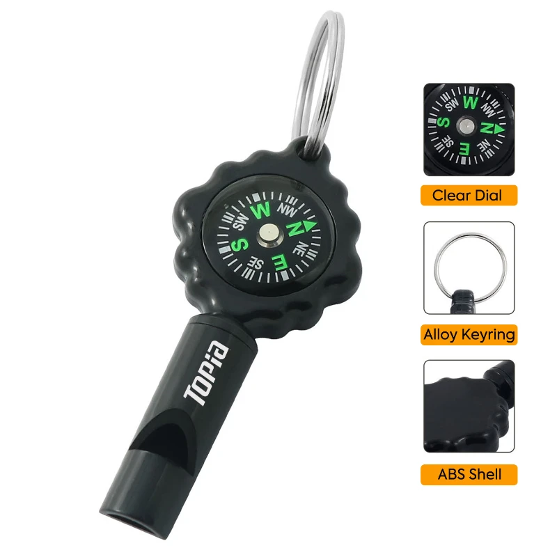 compact survival whistle with compass