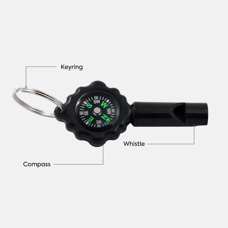 compact survival whistle with compass