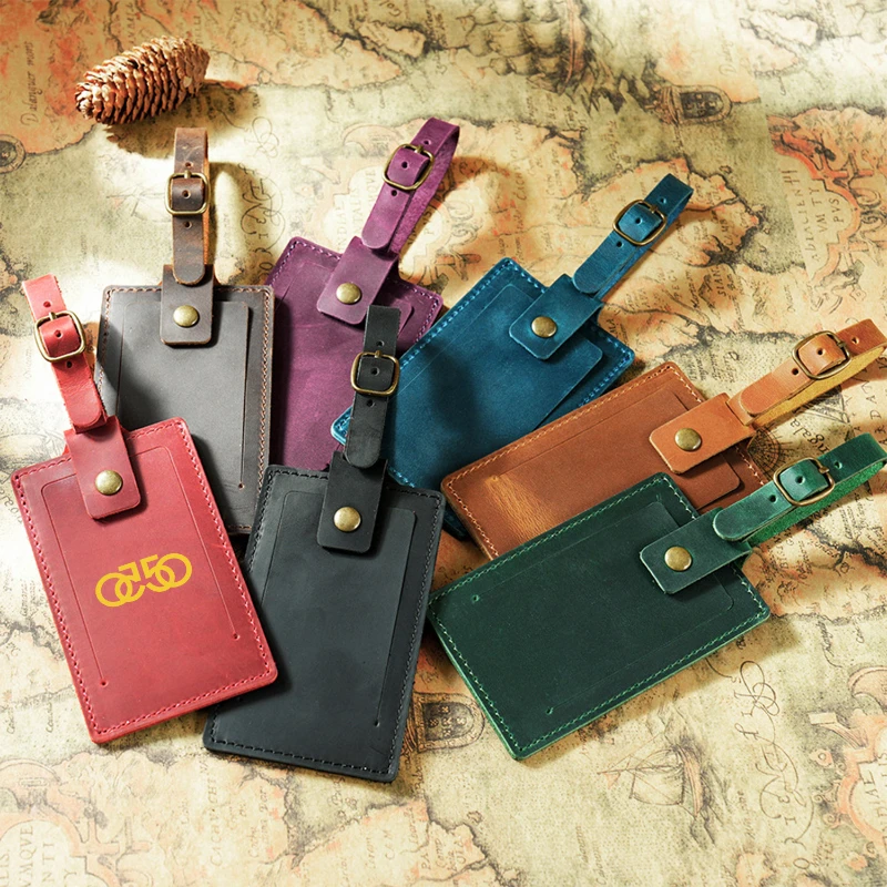 full grain leather luggage tag