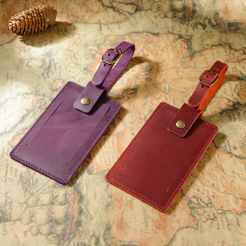full grain leather luggage tag